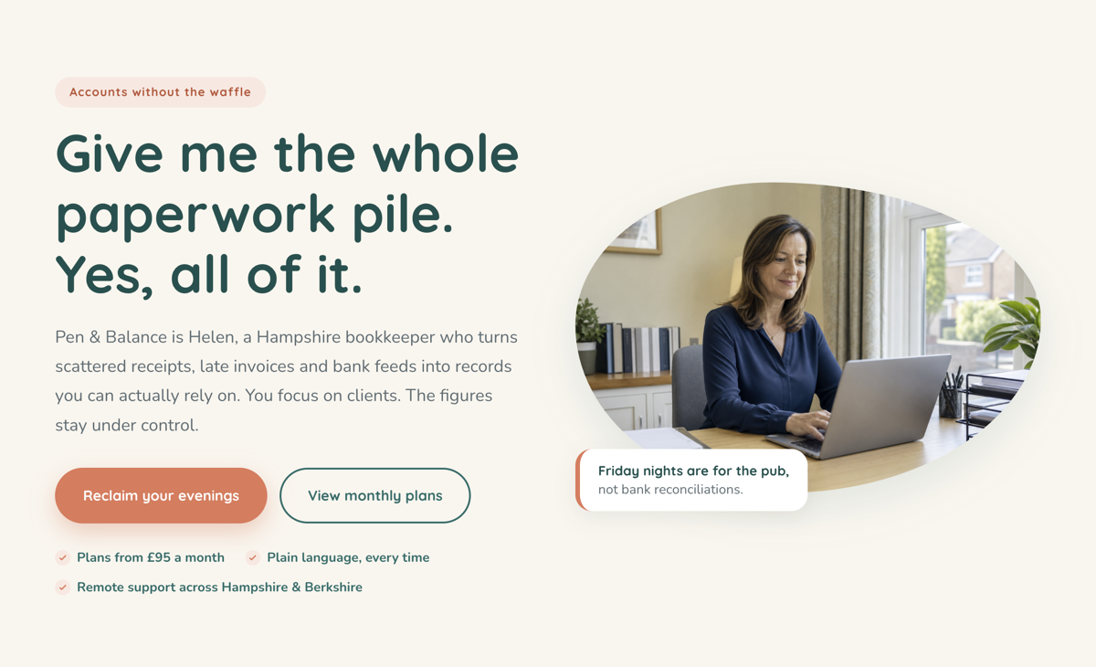 Bookkeeper website design concept