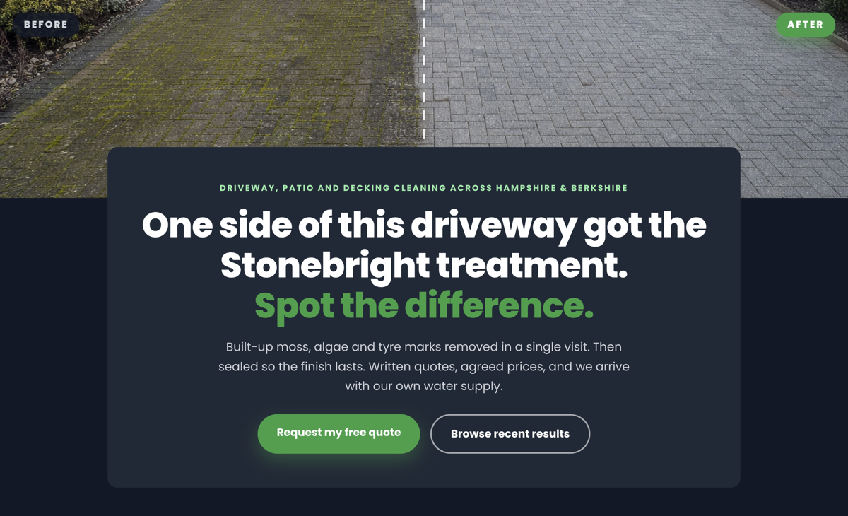 Driveway and patio cleaning website design concept