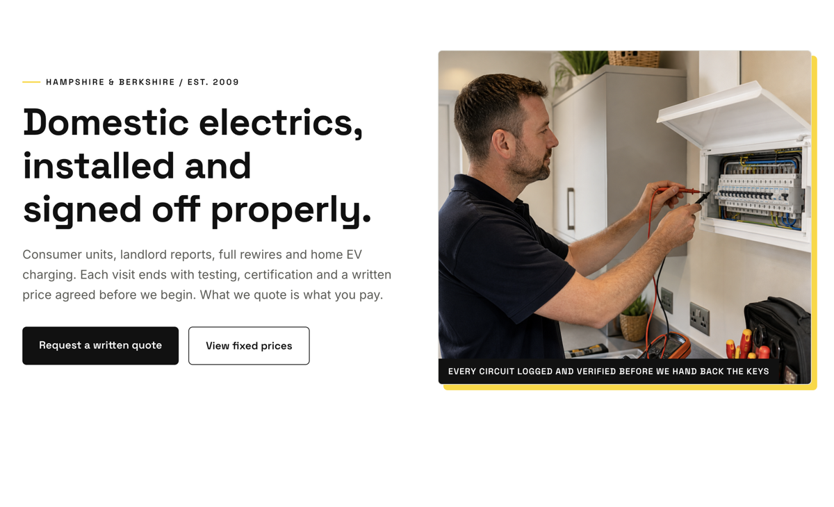 Electrician website design concept