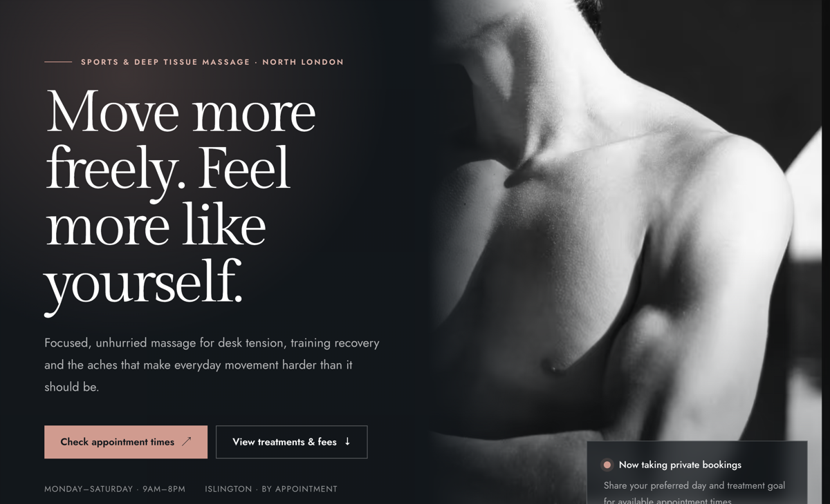 Massage therapist website design concept