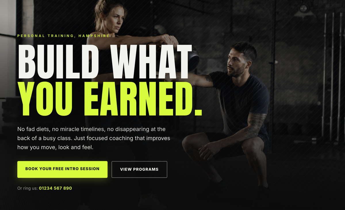 Personal trainer and gym website design concept