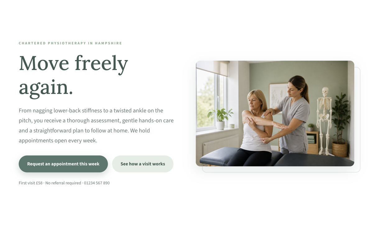 Physiotherapy website design concept